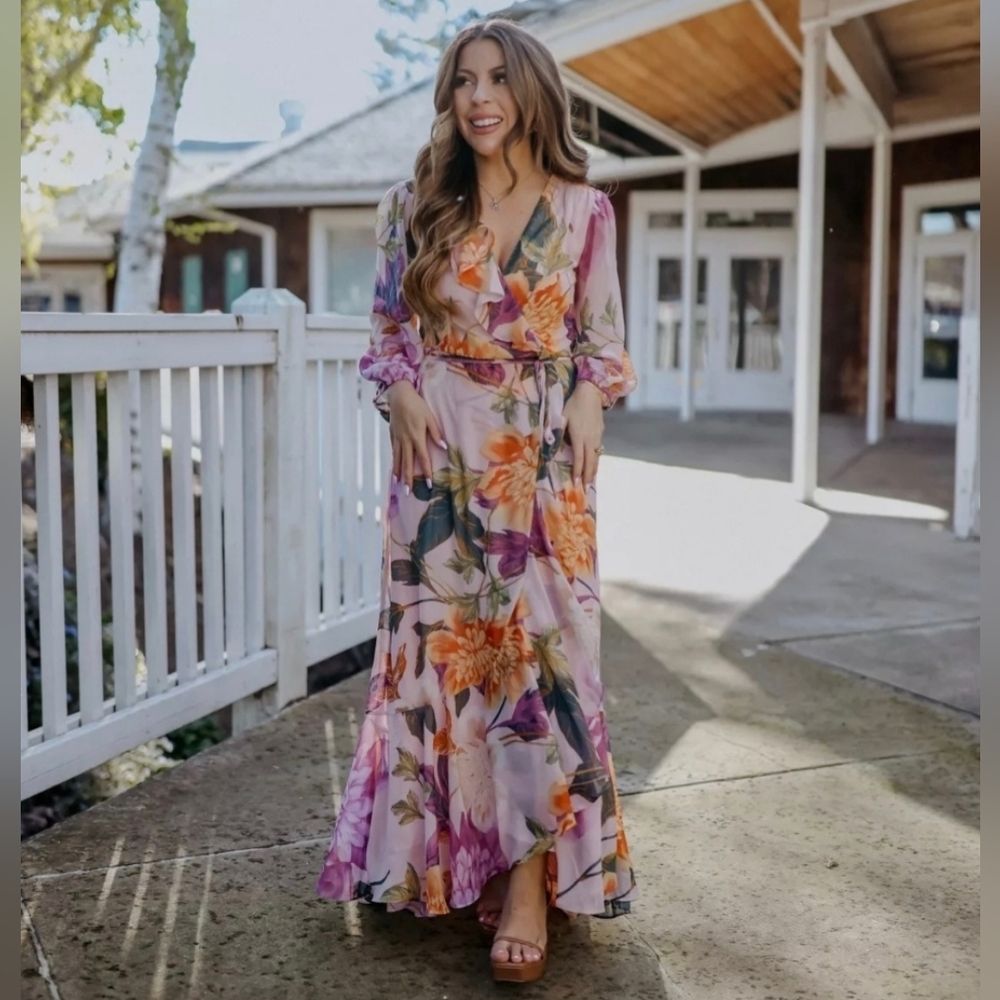 Maison Tara Floral Maxi Dress in Pink and Purple